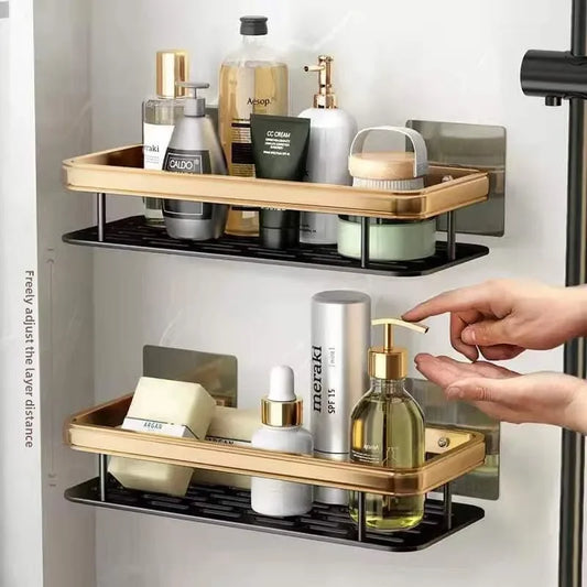 Bathroom Shelf No Drill Wall Mounted Shampoo Bottle Shower Corner Rack Toilet Storage Rack Aluminum Bathroom Kitchen Accessories