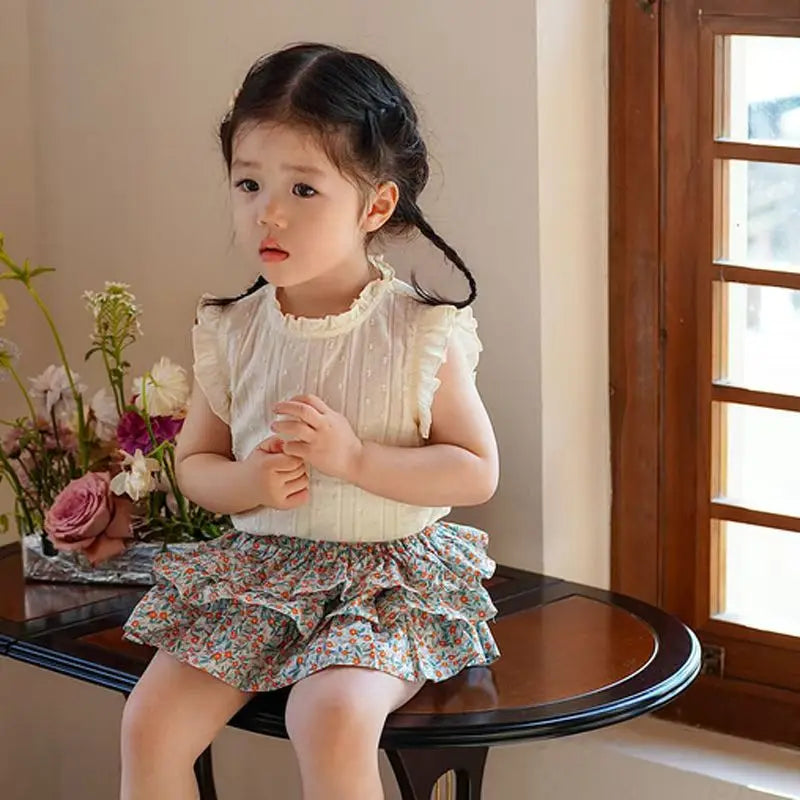 2024 New Girls' Suit Summer Children's Dress Baby Girl Fashionable Children's Top+Skirt Two-Piece Set