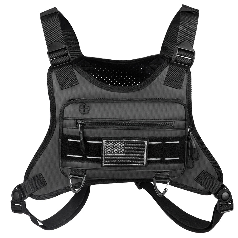 Unisex Tactical Shoulder Backpack with Adjustable Straps Motorcycle Chest Bag Breathable Outdoor Cycling Climbing Bag