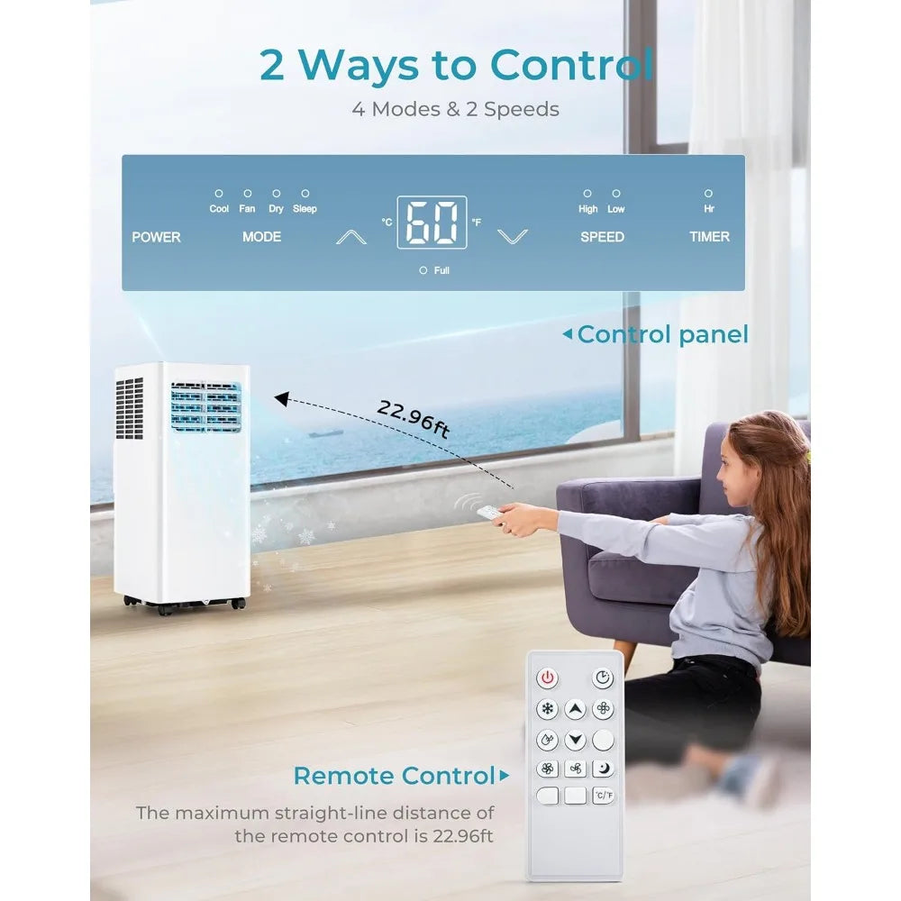 3-in-1 portable cooling air conditioner with dehumidifier, fan, sleep mode, remote control and 24-hour timer