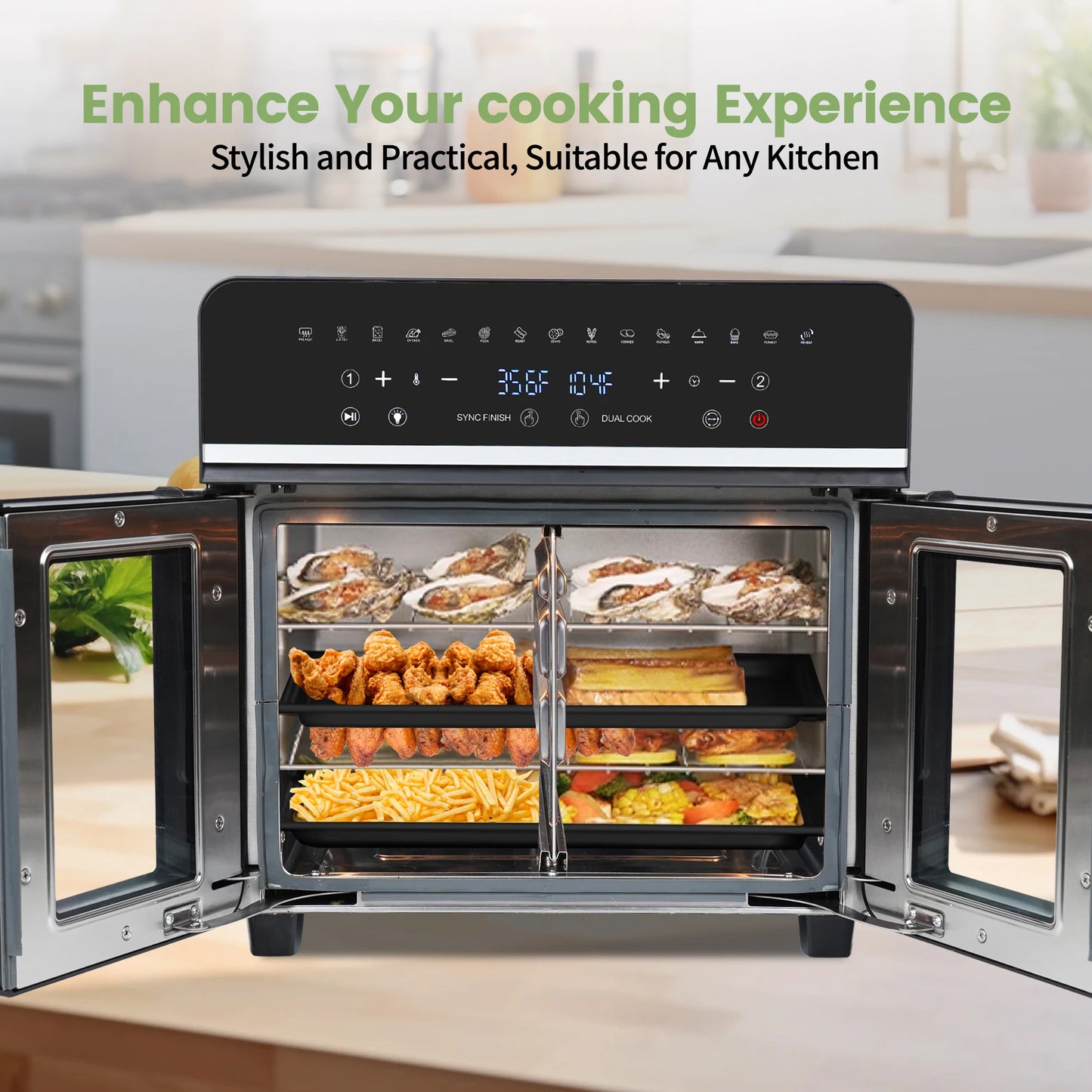 Dual Zone Hot Air Fryer, 24QT Hot Airfryer, XXL Oven with LED Touch Screen, 15 in 1, Luxury Accessories with Recipe Book,