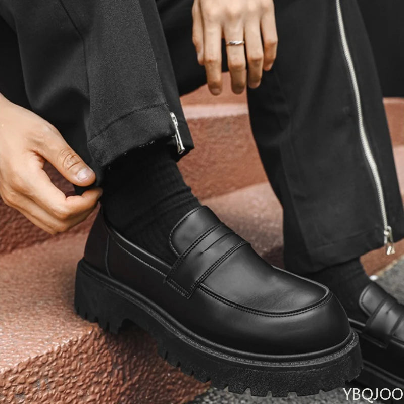 2025 Fashion New Men's Workwear Casual Big Toe Leather Shoes Niche Low Top Thick Sole Height Increasing Set Foot Men's Shoes