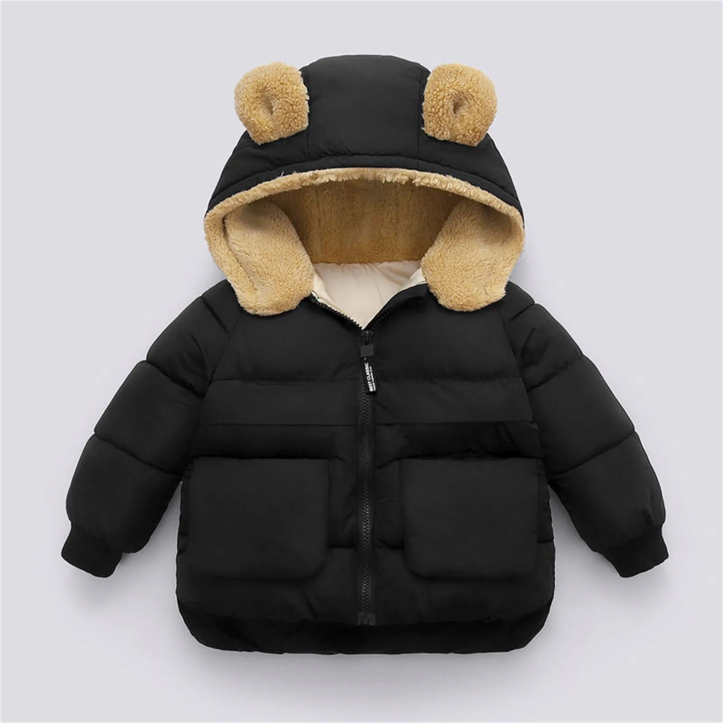 Toddler Kids Baby Boys Girls Winter Warm Solid Coats Bear Ears Fleece Hooded Padded Outwear Light down Jacket Boys