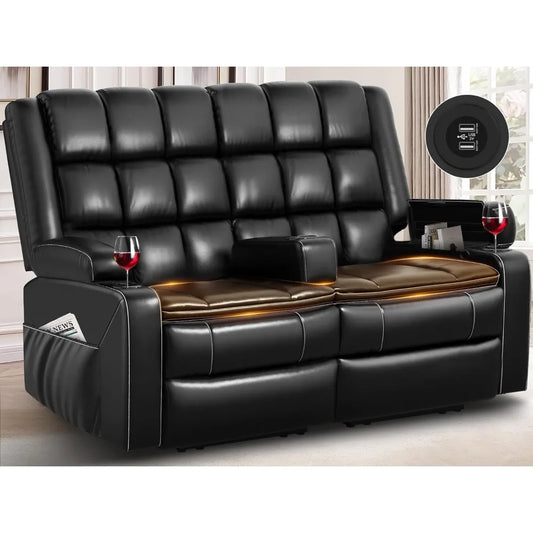 Loveseat Recliner Sofa, Reclining Loveseat with Removable Console, USB Ports & Cup Holders, RV Wall Hugger Double Recliner Couch