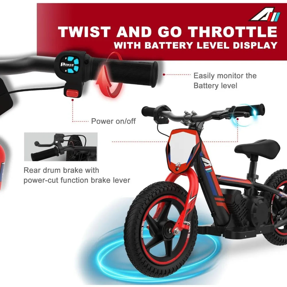 Electric Dirt Bike for Kids, 170/340W Electric Motorcycle Up to 10/12MPH,Electric Balance Bike for Ages 3-6/5-12