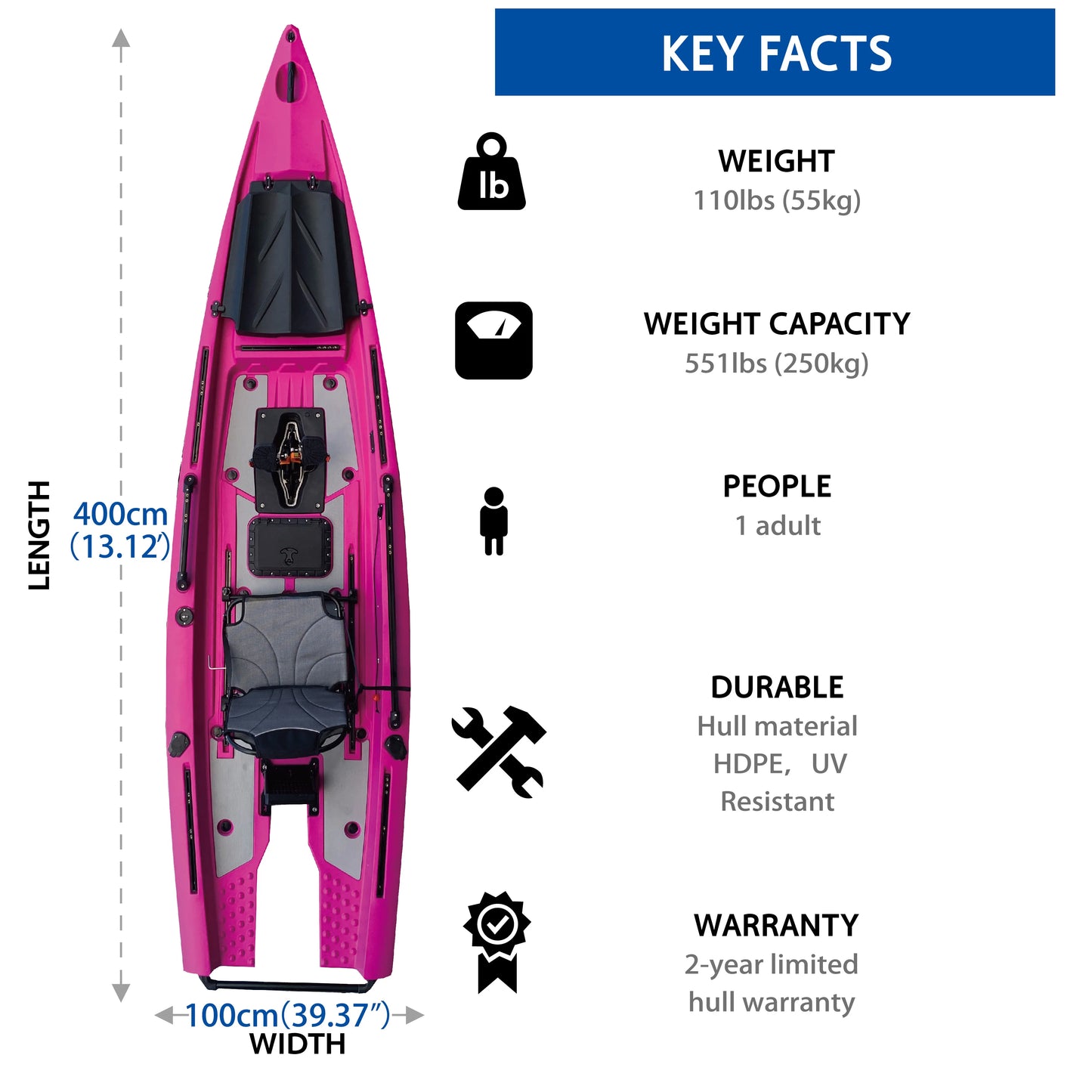 A 13ft Solo Skiff Boats Fishing Kayak with Motor Pedal Drive Fishing Kayaks Factory Price