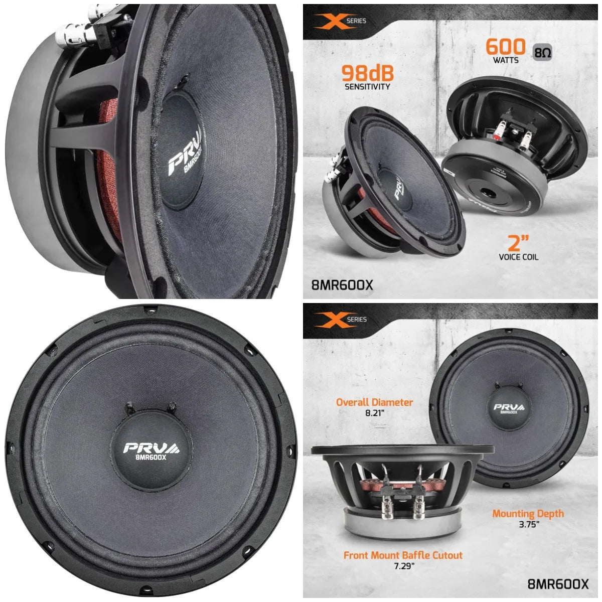 8 Inch Midrange Speaker 8MR600X, 600 Watts, 8 Ohm, 2 in Dual Layer Voice Coil, Pro Audio Speaker (Single)