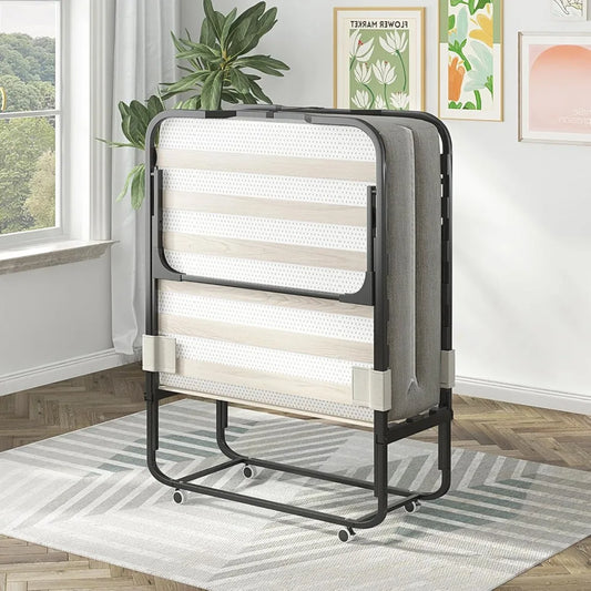 Twin Size Rollaway Bed, 75" x 38" Folding Bed with 3.8 Inch Foam Mattress, Space-Saving with Sturdy Metal Frame,Portable beds