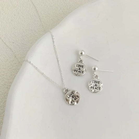 Palestinian Jewelry Set for Women Girls New 925 Silver Plated Elegant Letter Love Peace Earrings Necklace Accessories
