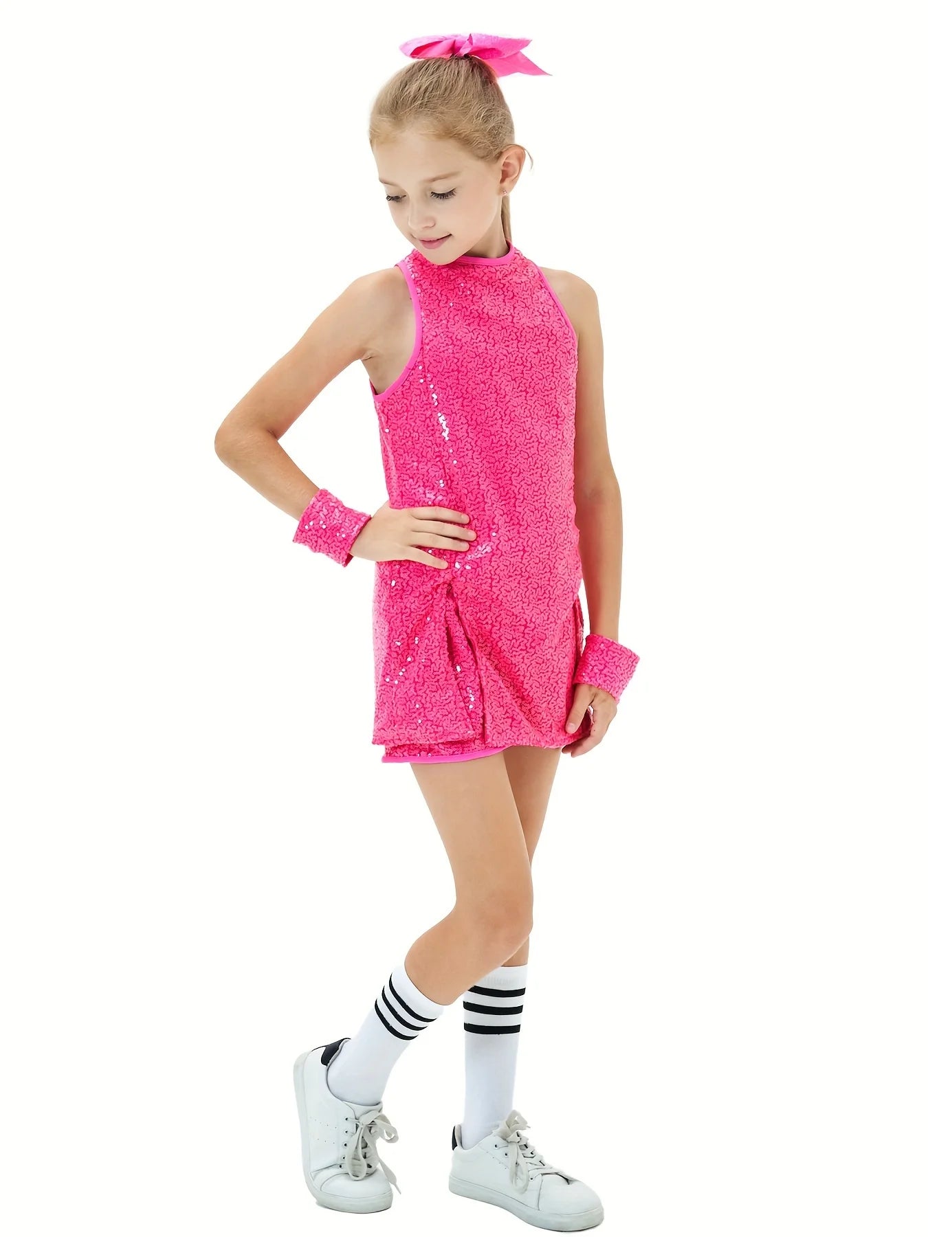 Jazz sequin dance costume girl modern dance performance costume 5pcs/set Kid hip hop sequin cheerleading Campus Party