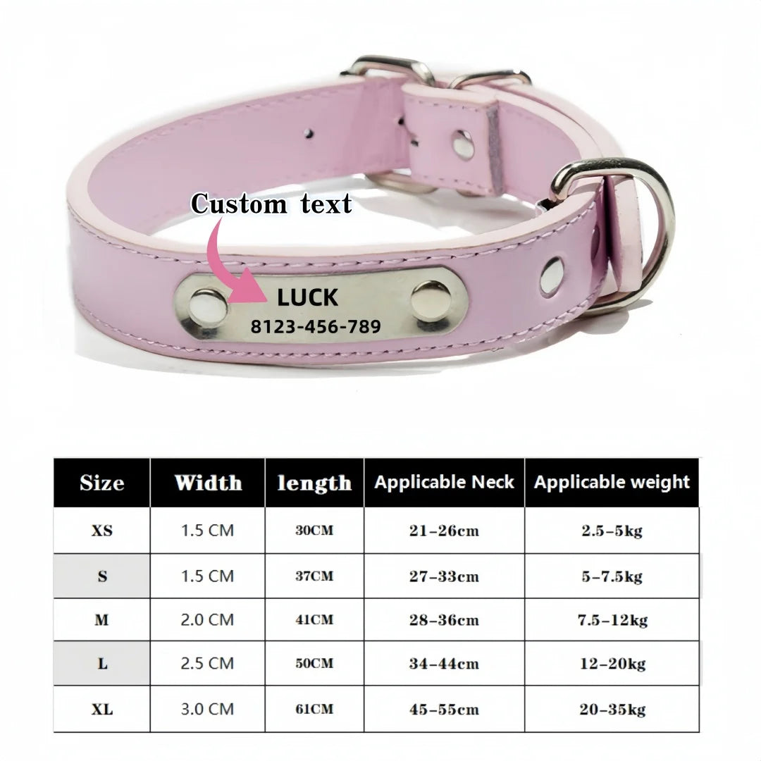 Personalized Name Carved Dog Collar ID Tag  Anti-lost Solid PU Leather Collar For Small Medium Large Dogs Puppy Cat Pet Supplies