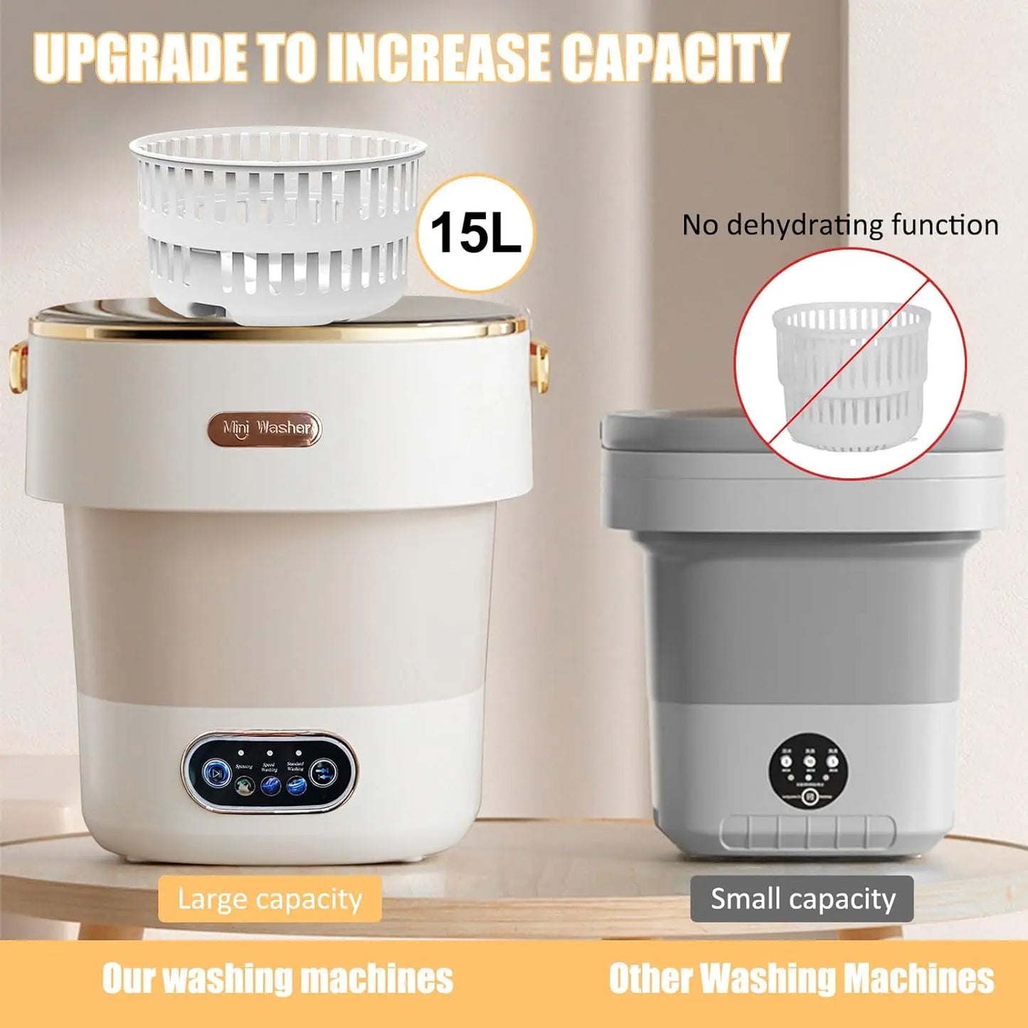Portable Washing Machine,Mini Washer 15L Upgraded With Spin Basket,Small Clothes Folding Washing Machine Of Underwear