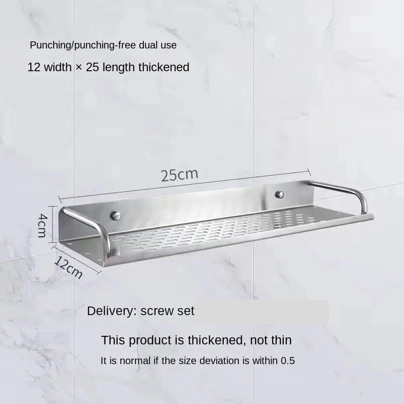 Bathroom Shelf Organizer Storage Wall Mounted Shelves Kitchen Shower Rack Stainless Steel Shampoo Holder Drain Water Accessories