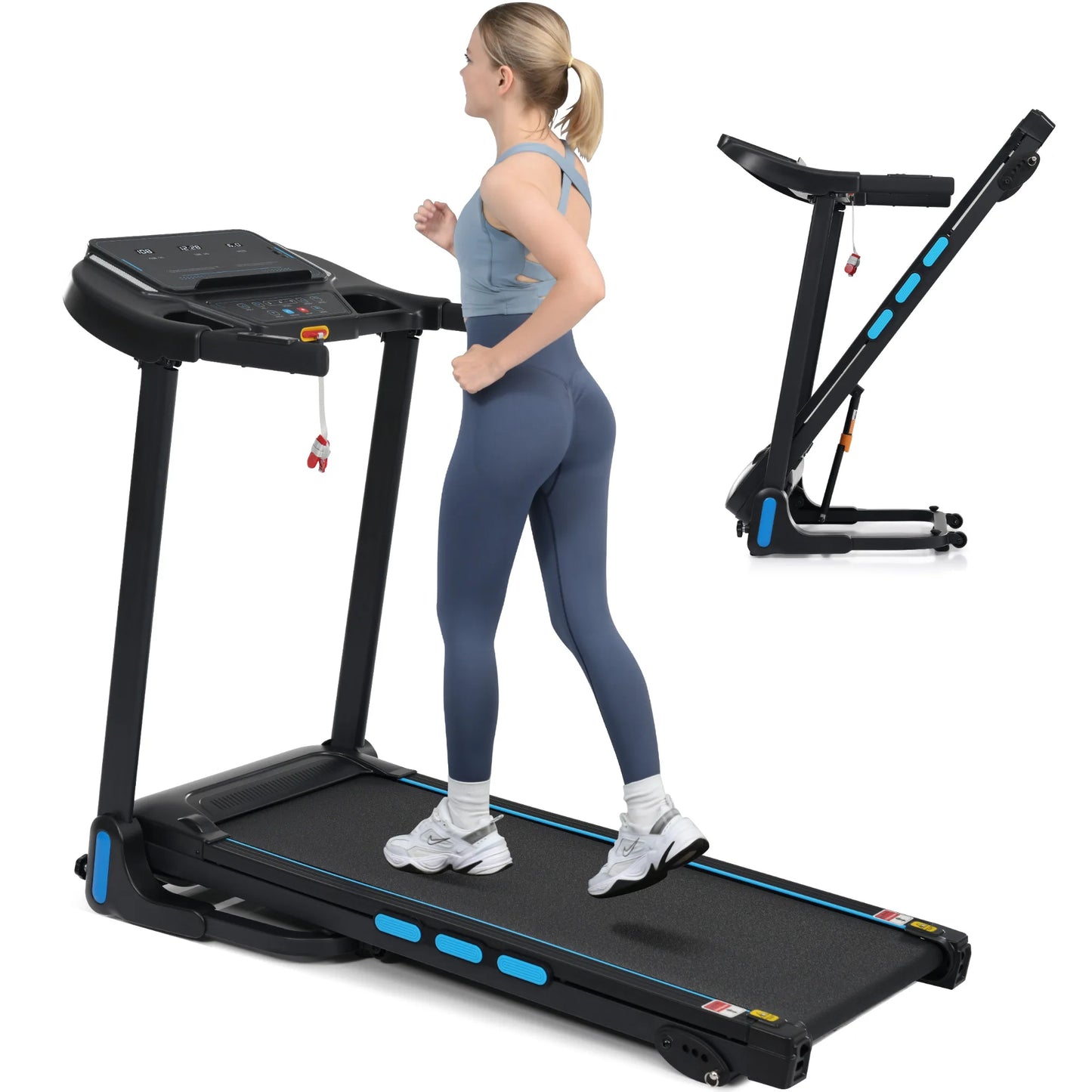 Auto Foldable Treadmills for Home 3.5HP Hydraulic System with Incline 10MPH Max 350Lbs Heart Rate Sensors USB Charge Bluetooth
