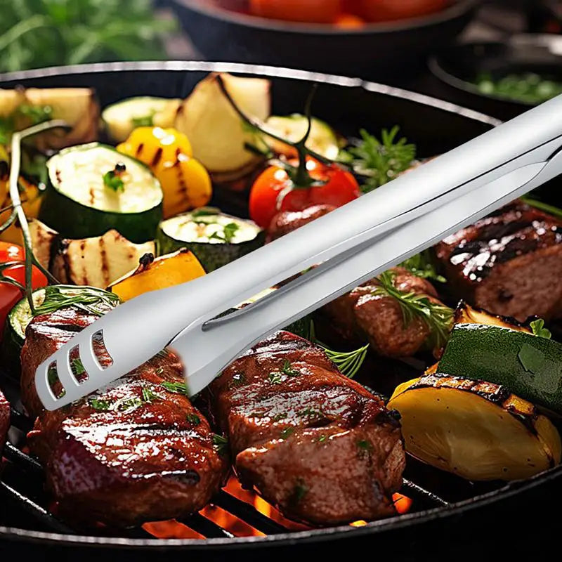 BBQ Tongs 12.5 Inch Grill Tongs Steak Clamp Stainless Steel Kitchen Utensils For Camping Outdoor Picnic Non-Slip Grip