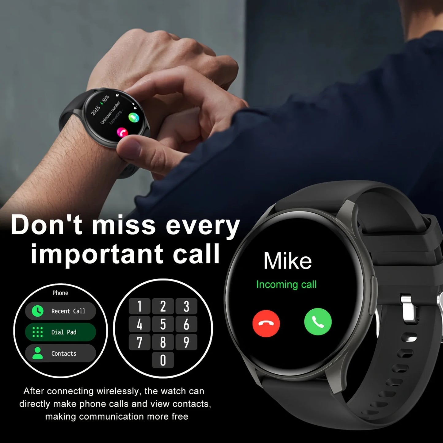 Smartwatch, Wireless Communication/dialing, Multiple Sports Modes, Sports Watch, Change Wallpaper, Fitness Monitoring, Compatibl