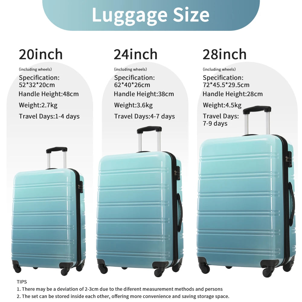 Hardshell Luggage Sets 3 Piece Gradient Color Expandable Suitcase with Spinner Wheels TSA Lock Lightweight 20" 24" 28" Available