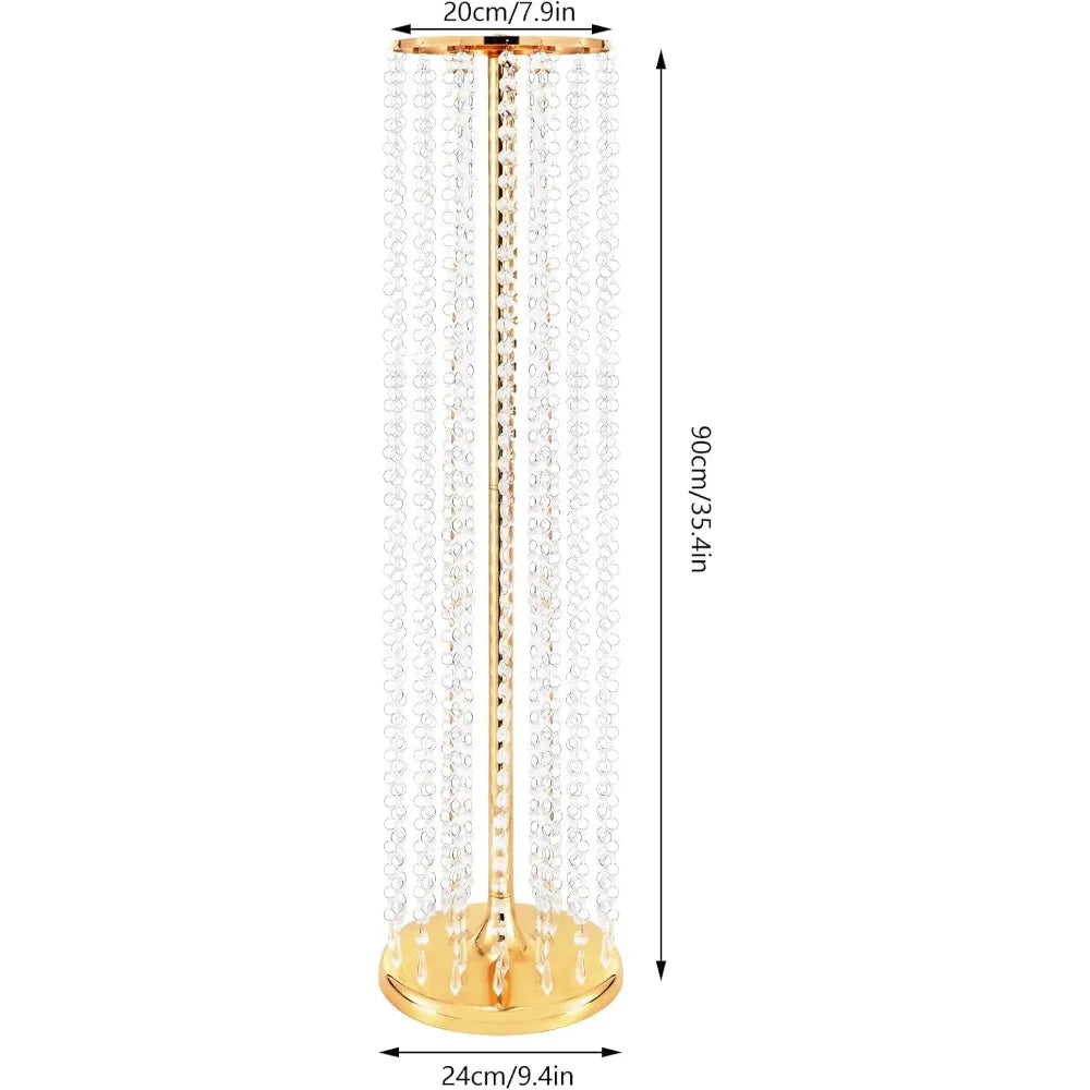 2 Pcs Wedding Centerpieces Flower Vases 35.4" Tall Chandelier Crystal Vase Gold Metal Flowers Stand for Party Tables Decorations