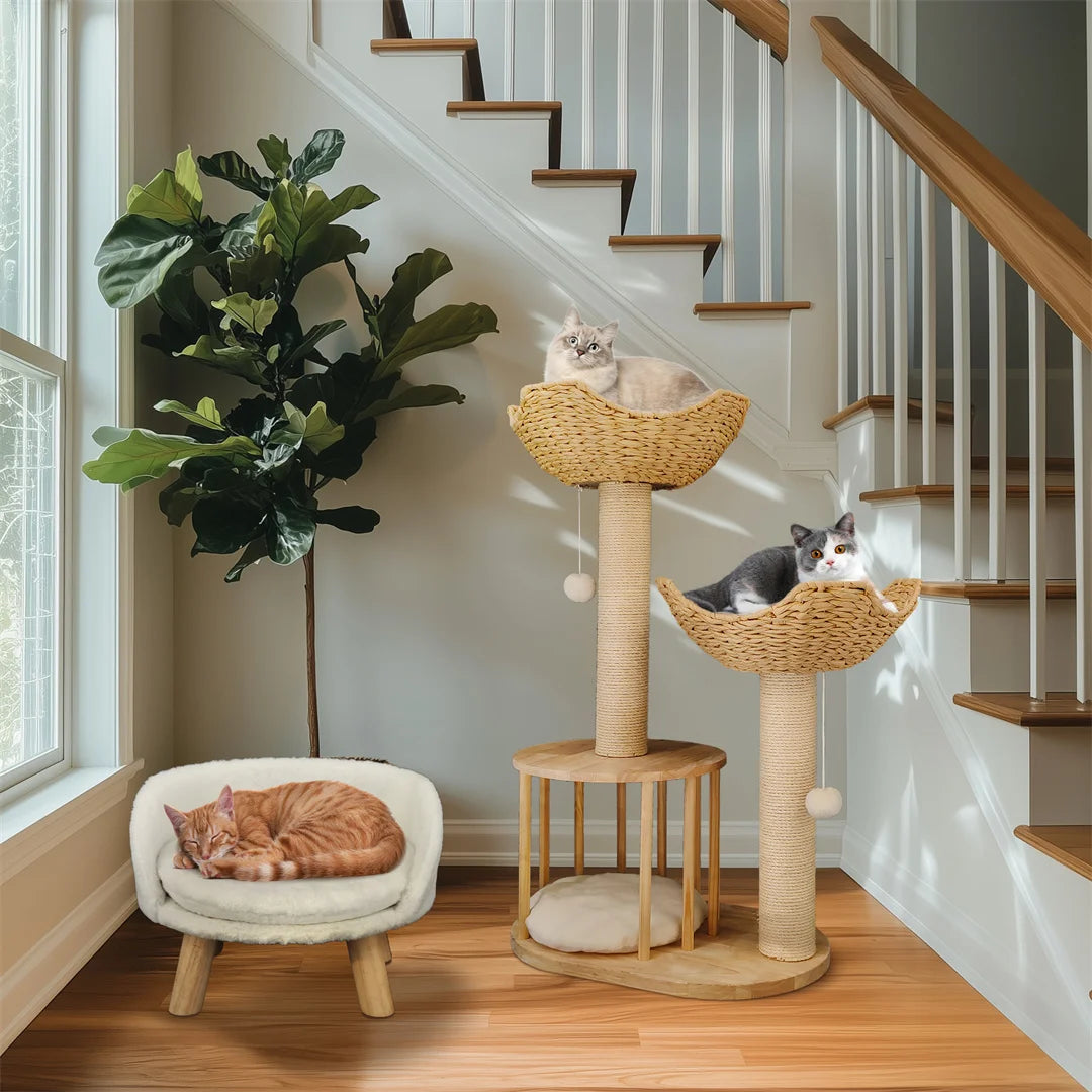Cat Climbing Tree Indoor Kittens Activity Center 3-Tier Tower with Scratching Post for Cat Furniture