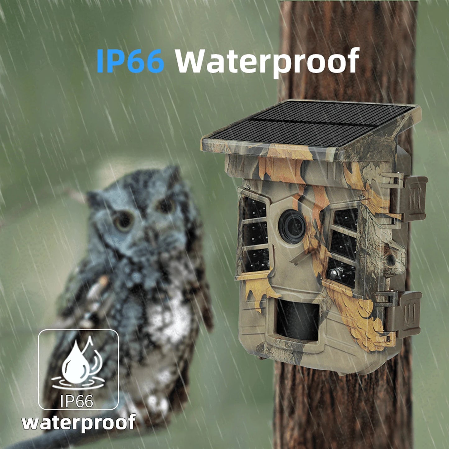 Hunting Game Camera 0.3s Trigger Time IP66 Waterproof 1080p Trail Camera with Solar Powered WiFi Connect Function