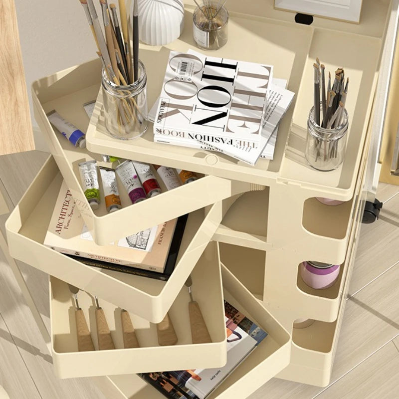 Storage cabinet Living room Bedroom Multifunctional rotatable cream wind bedside table trolley snacks cosmetics rack