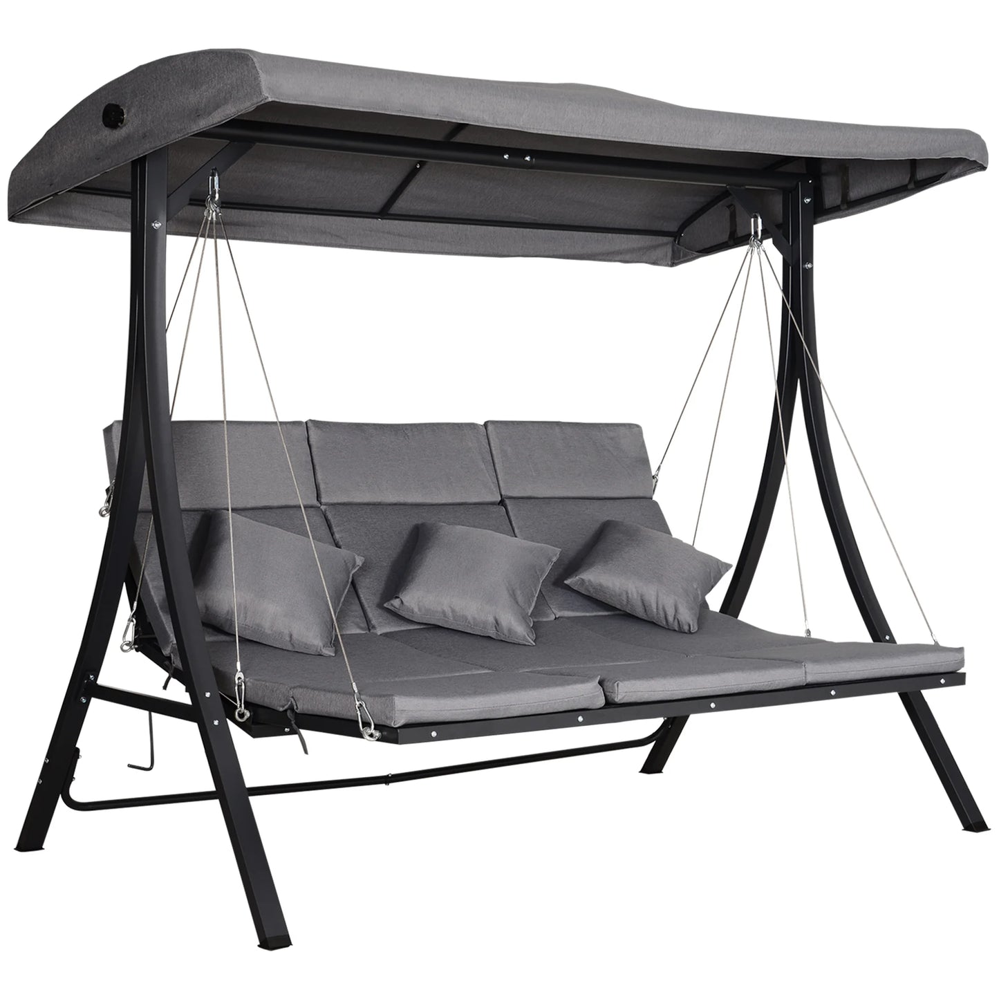 Outsunny 3 Seater Garden Swing Seat Outdoor Swing Chairs Chaise Lounge Padded Seat Hammock Canopy Porch Patio Bench
