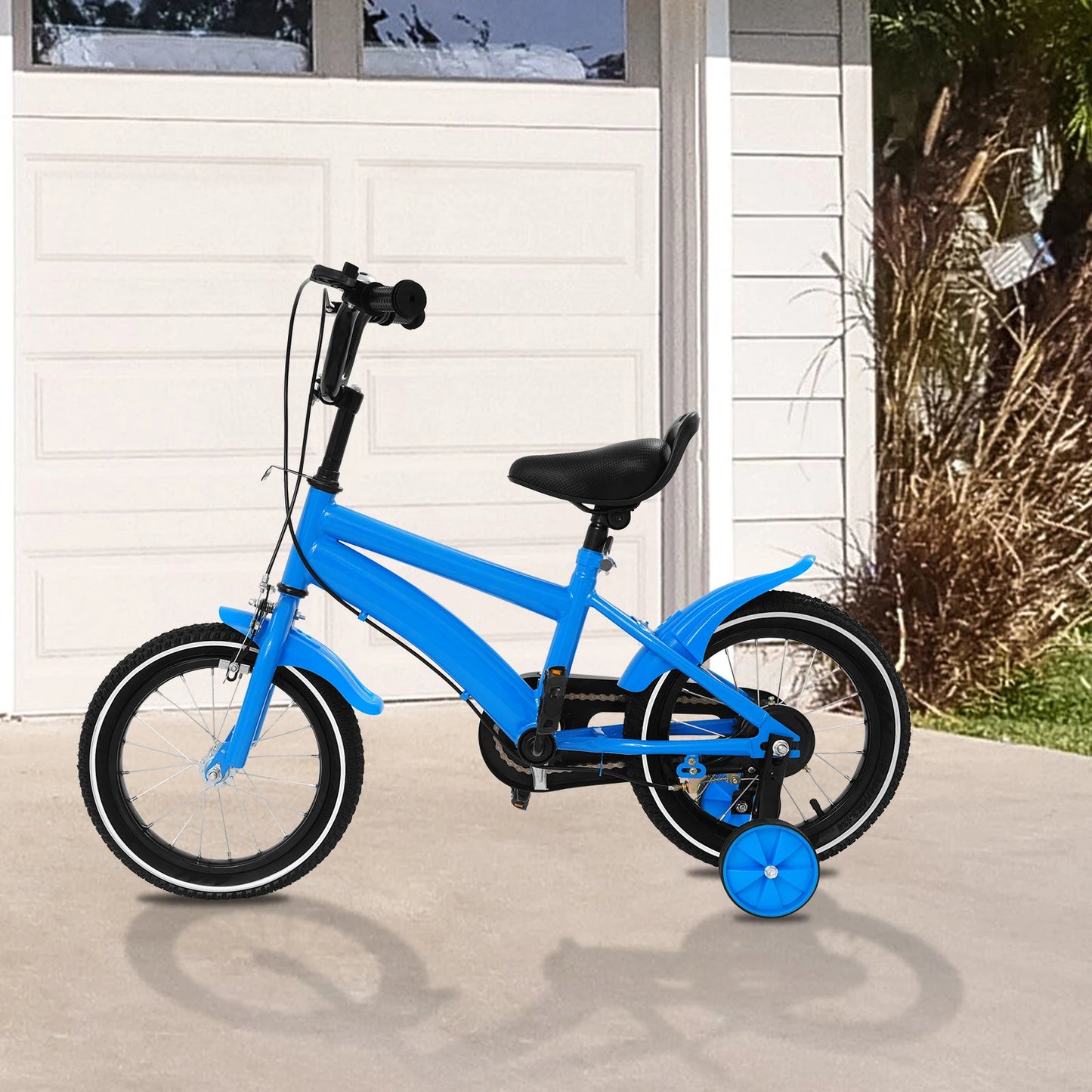 14'' Children's Bicycle,Kid's Learning Bike W/ 2 Training Wheels for 3-7 Years,Carbon Steel Bicycle,Red/White/Blue/Yellow