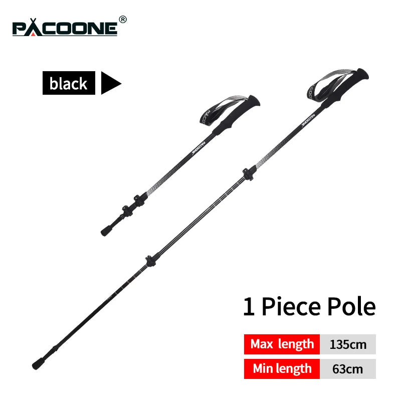 PACOONE Trekking Poles 1pc Carbon Fiber Collapsible Telescopic Sticks Lightweight Walking Hiking Stick Climbing Stick