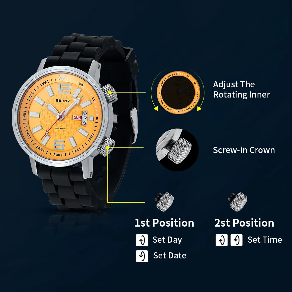 20ATM Diver Automatic Watch for Men Swim Mechanical Wristwatch Calendar Super Luminous Sapphire Lens Sport Watch Men Waterproof
