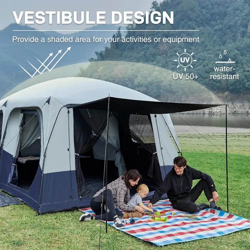 Camping blackout tent, multicompartment tent for families, portable tent for outdoor use with umbrella and carry bag, waterproof
