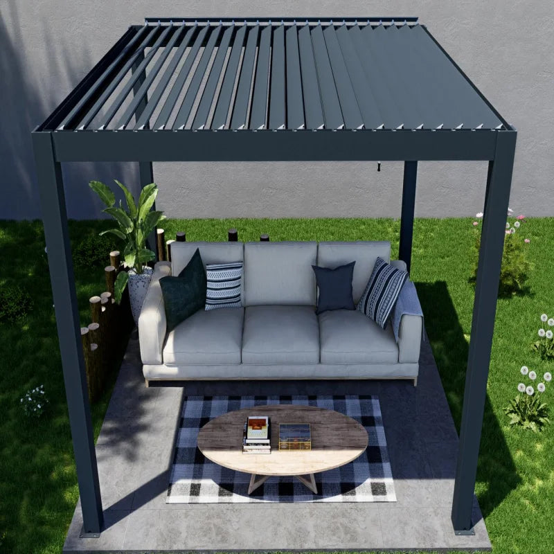10x13ft,3x4m Aluminum manual flip Louvered Pergola 6063 T5 aluminum  reversible roof  for outdoor garden house