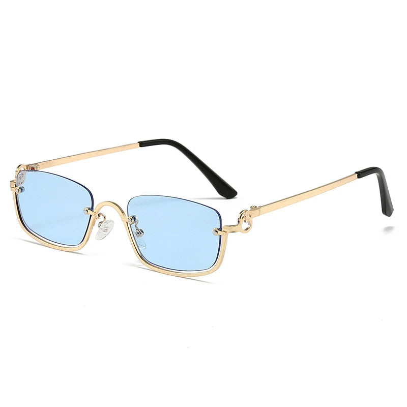 Half Frame Square Sunglasses for women Luxury Brand Small Metal Retro Rectangle Black Sun Glasses Woman Fashion Eyewear