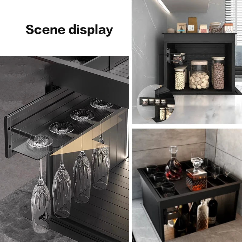 Intelligent Electric Voice-Controlled Lifting Corner Wine Cabinet High-End Kitchen Seasoning Stable Storage Rack Cabinet Drawer