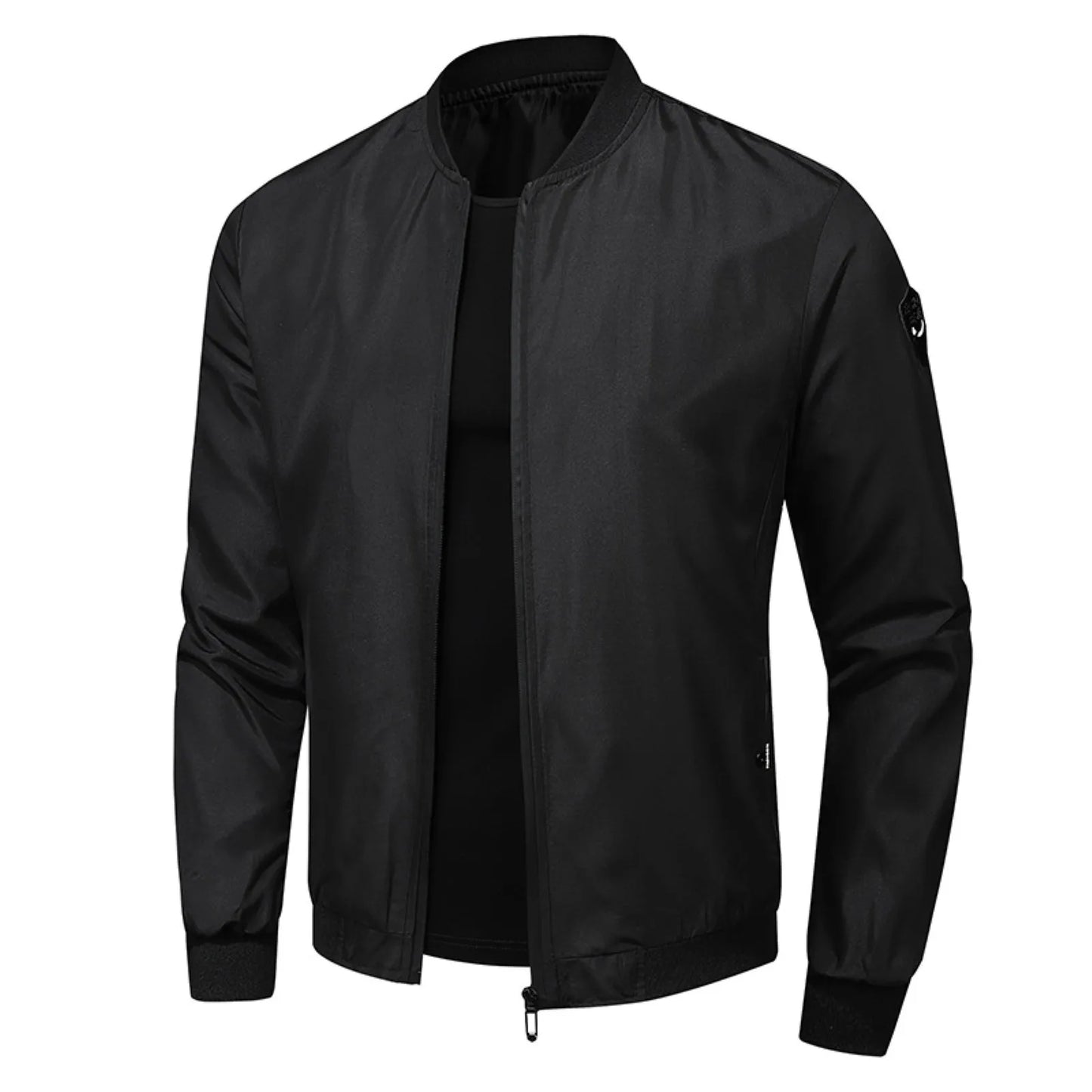 Men's Thin Stand Collar Bomber Jacket Solid Color Loose Casual Outwears Spring Fall Long Sleeve Outdoor Sports Windbreaker Coat
