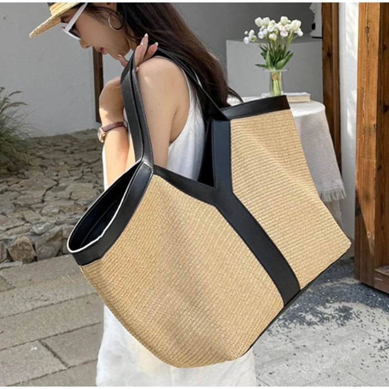 Brand Luxury Designer New Y-shaped Straw Tote Bag Large Capacity Shopping Bag Beach Bag Shoulder Underarm Bag Woven Women's Bag