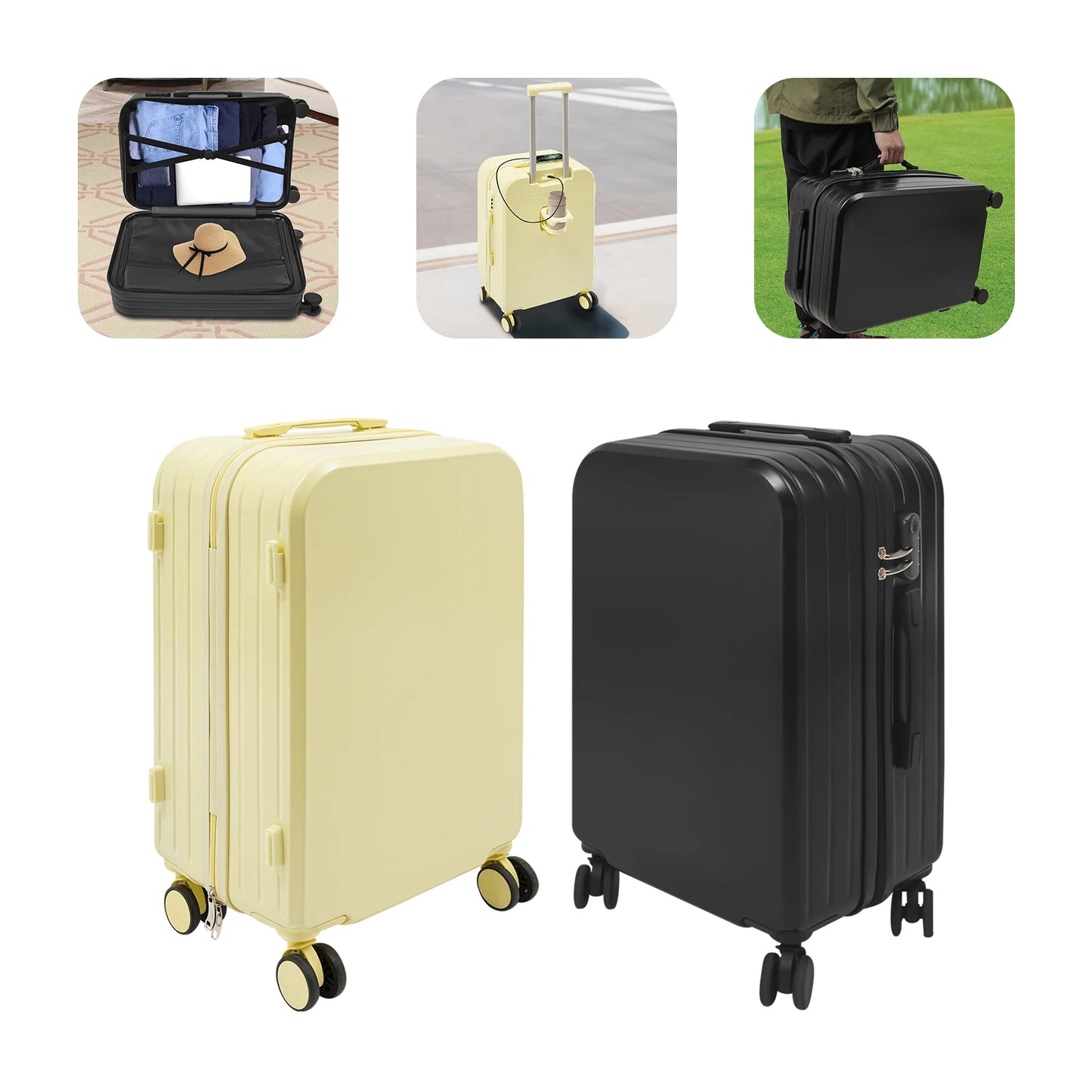 24" Check-In Luggage with Cup Holder&USB Port, Lightweight Suitcase, 360° Spinner Wheels for Travel
