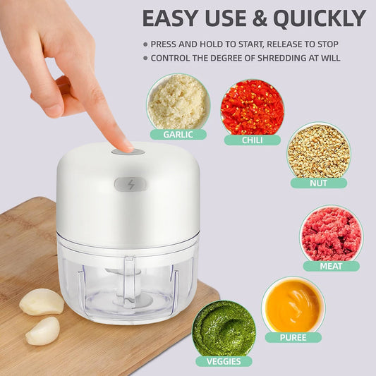 250ml Electric Garlic Chopper, Mini Portable Veggie Chopper, Garlic Grinder Masher Onion Chopper, Food Processor