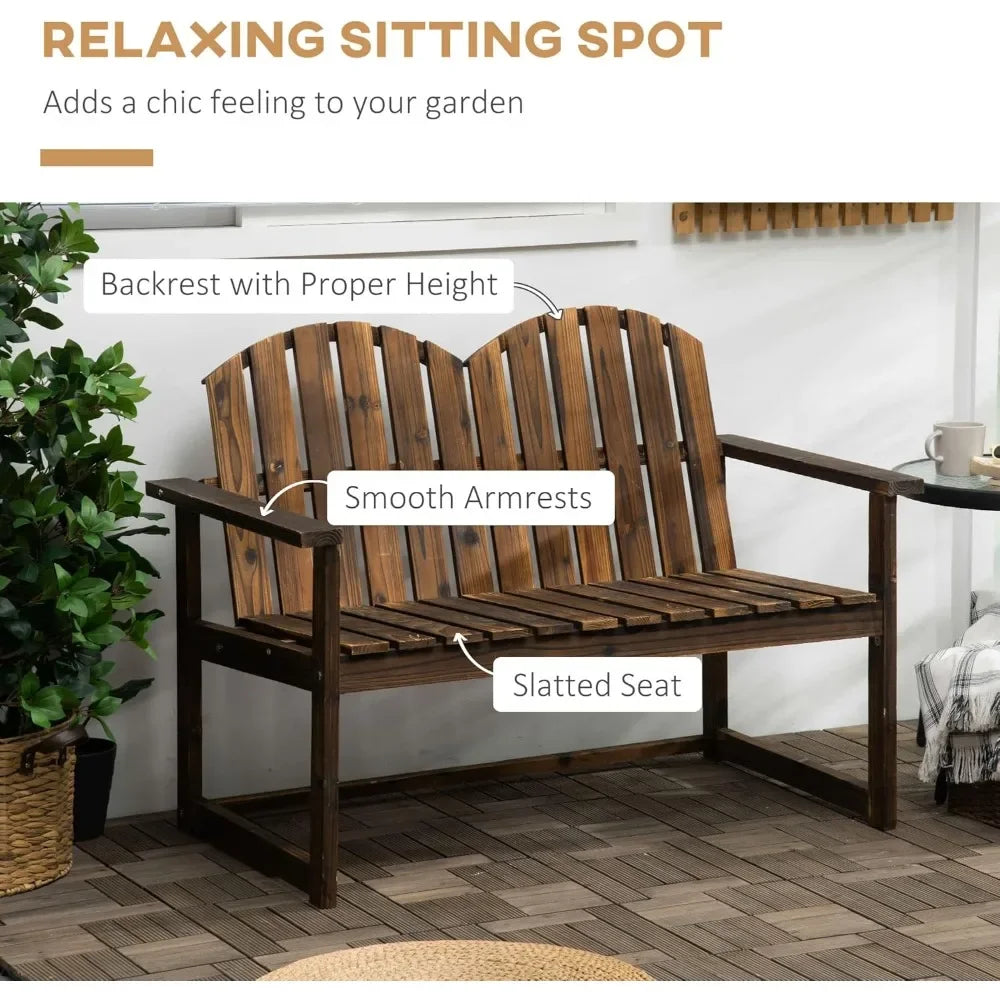 Outdoor Wooden Garden Bench,  Patio Loveseat Chair with Slatted Backrest and Smooth Armrests for Two People,  for Yard, Lawn