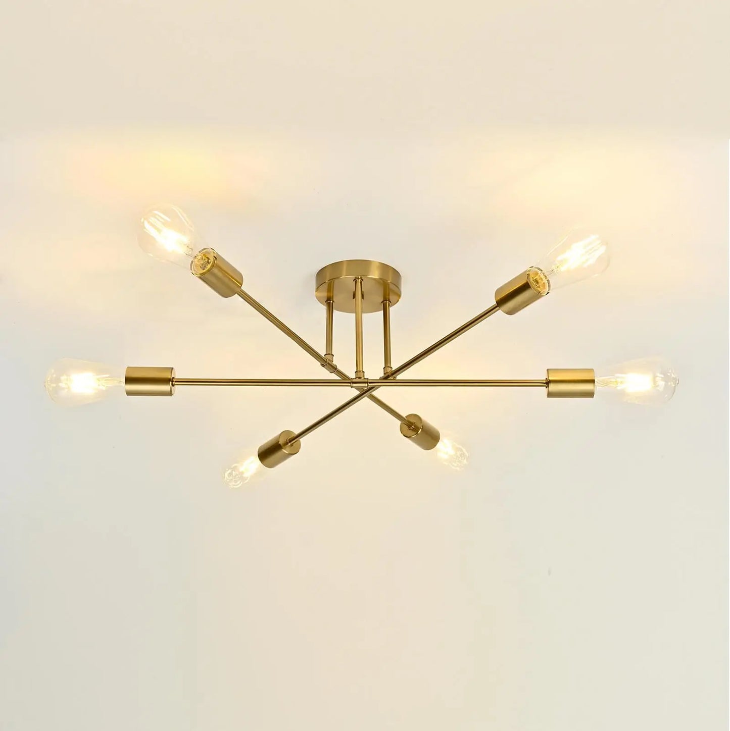 Dropshipping Modern Sputnik Chandelier Nordic Semi Flush Mount Ceiling Lamp Brushed Antique Gold Home Decor Lighting Fixture