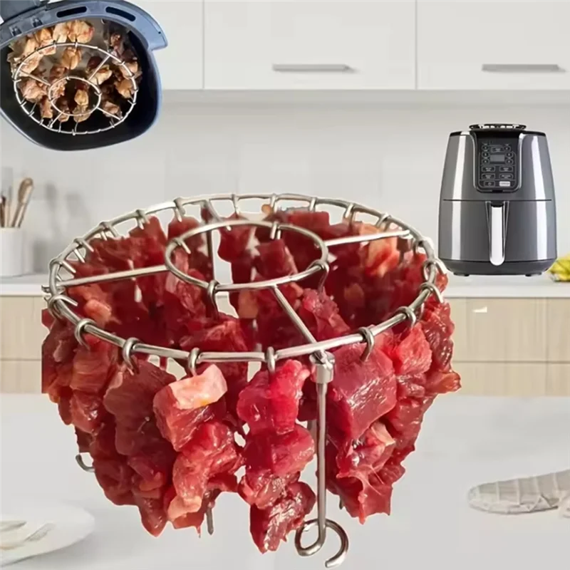 Food Grade 304 Stainless Steel Air Fryer Oven BBQ Grill Rack With Grooves Multi Functional Skewer For Kitchen And Outdoor Use