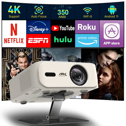 New Household Portable Projector 350 ANSI Movie Daylight Projector Android 11.0 Smart Projector 4K Decoding Auto Focus Projector