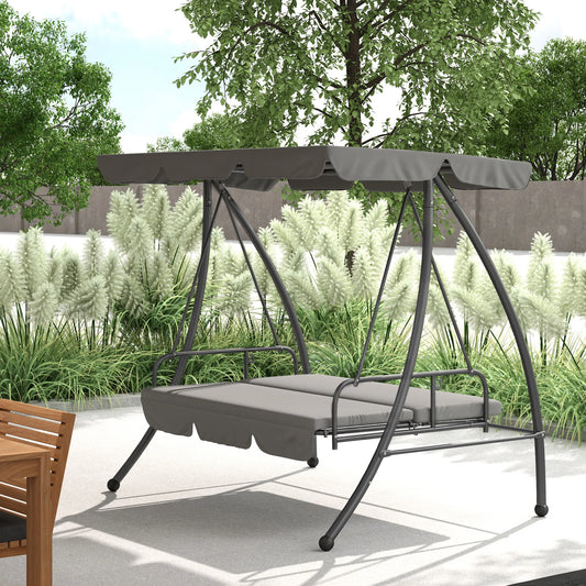 Outsunny Outdoor 2-in-1 Swing Chair Lounger 3 Seater Garden Swing Seat Bed Hammock Bed Convertible Tilt Canopy W/ Cushion