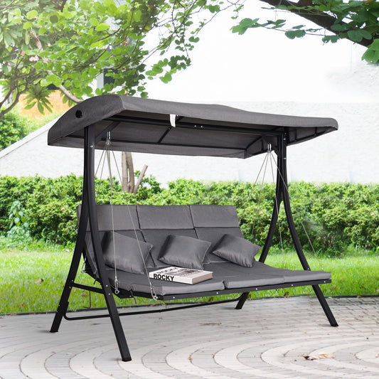 Outsunny 3 Seater Garden Swing Seat Outdoor Swing Chairs Chaise Lounge Padded Seat Hammock Canopy Porch Patio Bench