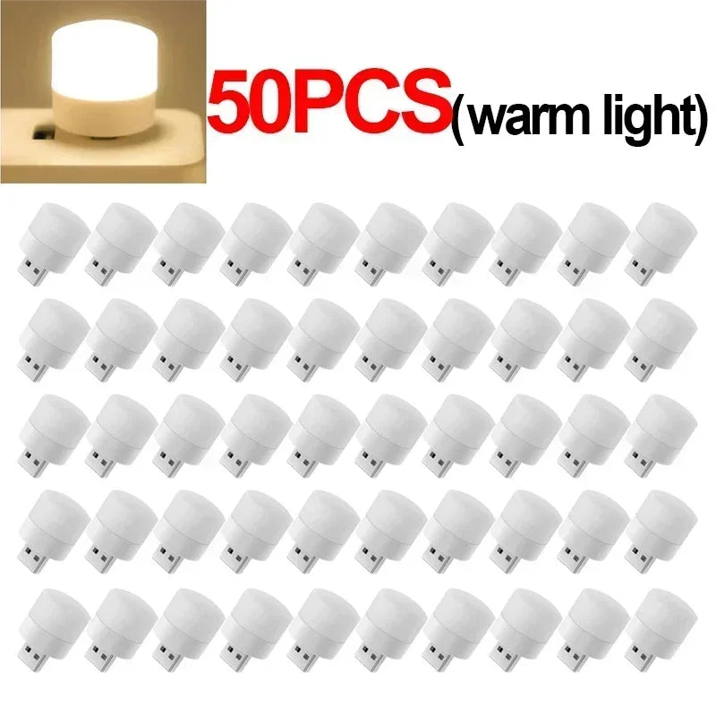 1-50pcs Mini USB Night Lights Warm White Eye Protection Book Reading Light PC Mobile Power USB Plug LED Charging Lamps Wholesale