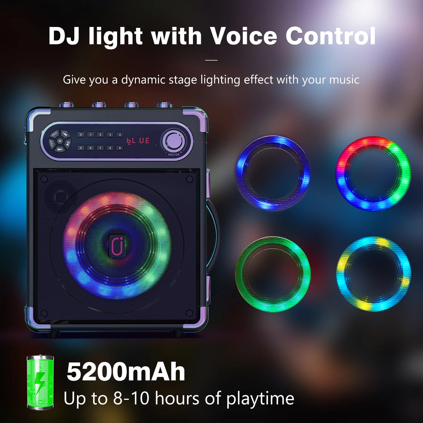 FanFun Wireless Outdoor Speaker, Portable Speaker with Microphone, Colorful DJ Light, Dual Microphone Jacks, TF Card Compatible