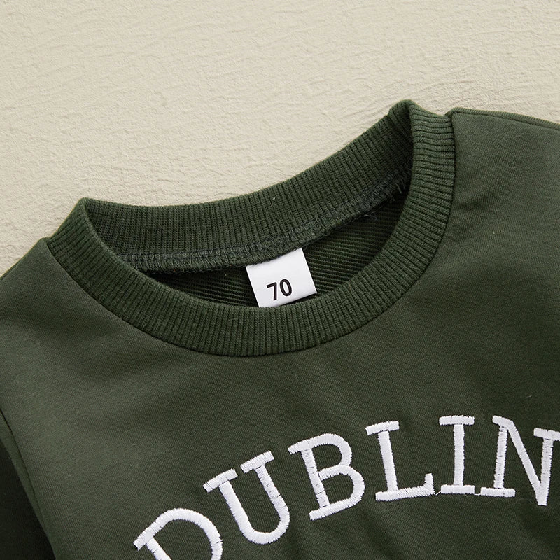 Children s Hooded Sweatshirt Embroidered Shamrock Long Sleeve Pullover with Crew Neck for Boys and Girls Casual Winter