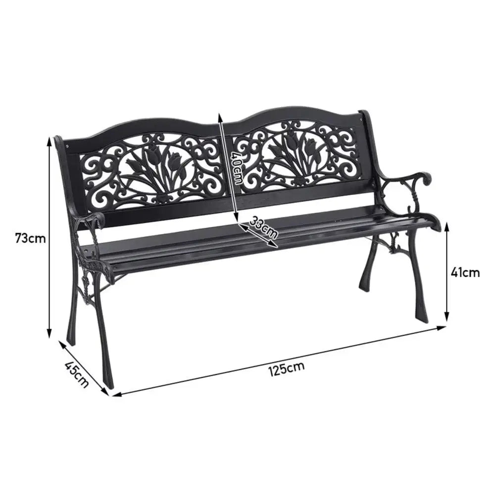 【Breeins】Black Metal Frame Wood Garden Bench