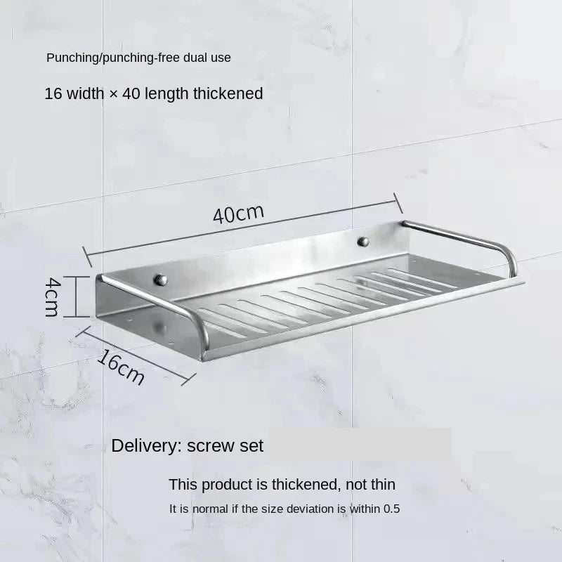 Bathroom Shelf Organizer Storage Wall Mounted Shelves Kitchen Shower Rack Stainless Steel Shampoo Holder Drain Water Accessories