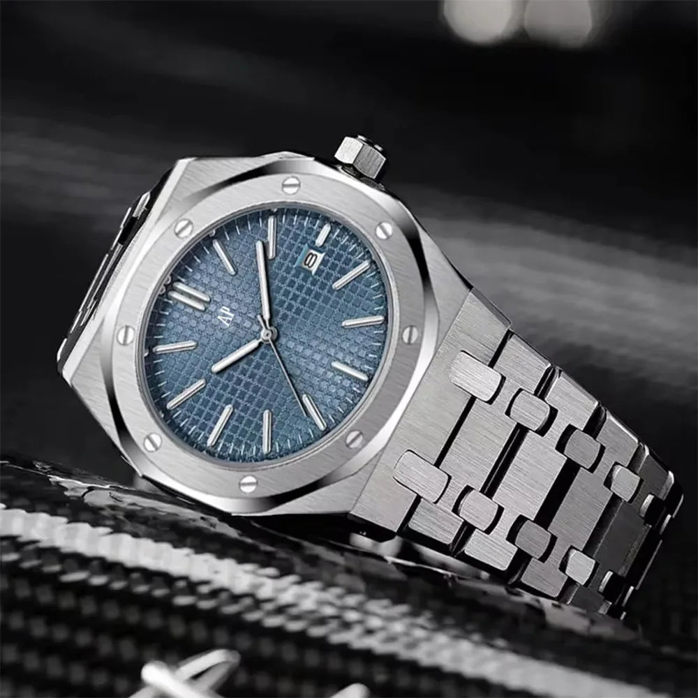 AP Luxury Brand Classic Trendy Men's Delicacy Watch Waterproof Stainless Steel Wristwatch Luminous Date Mineral Glass Watch Gift