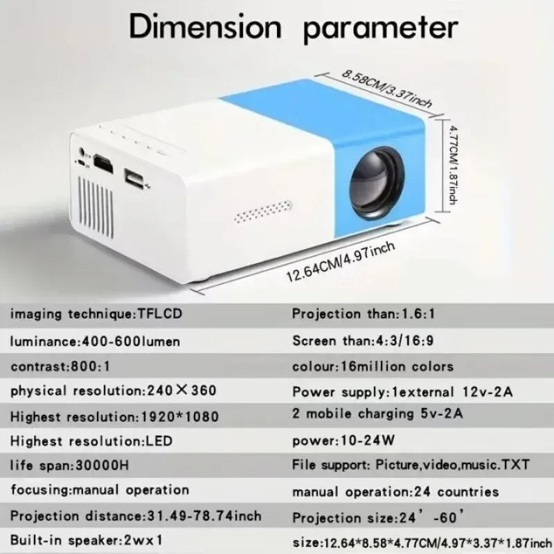 2025 Mini YG300 Lightweight Portable Projector Ultra HD Home Living Room Bedroom Home Cinema Mobile Intelligent Projection